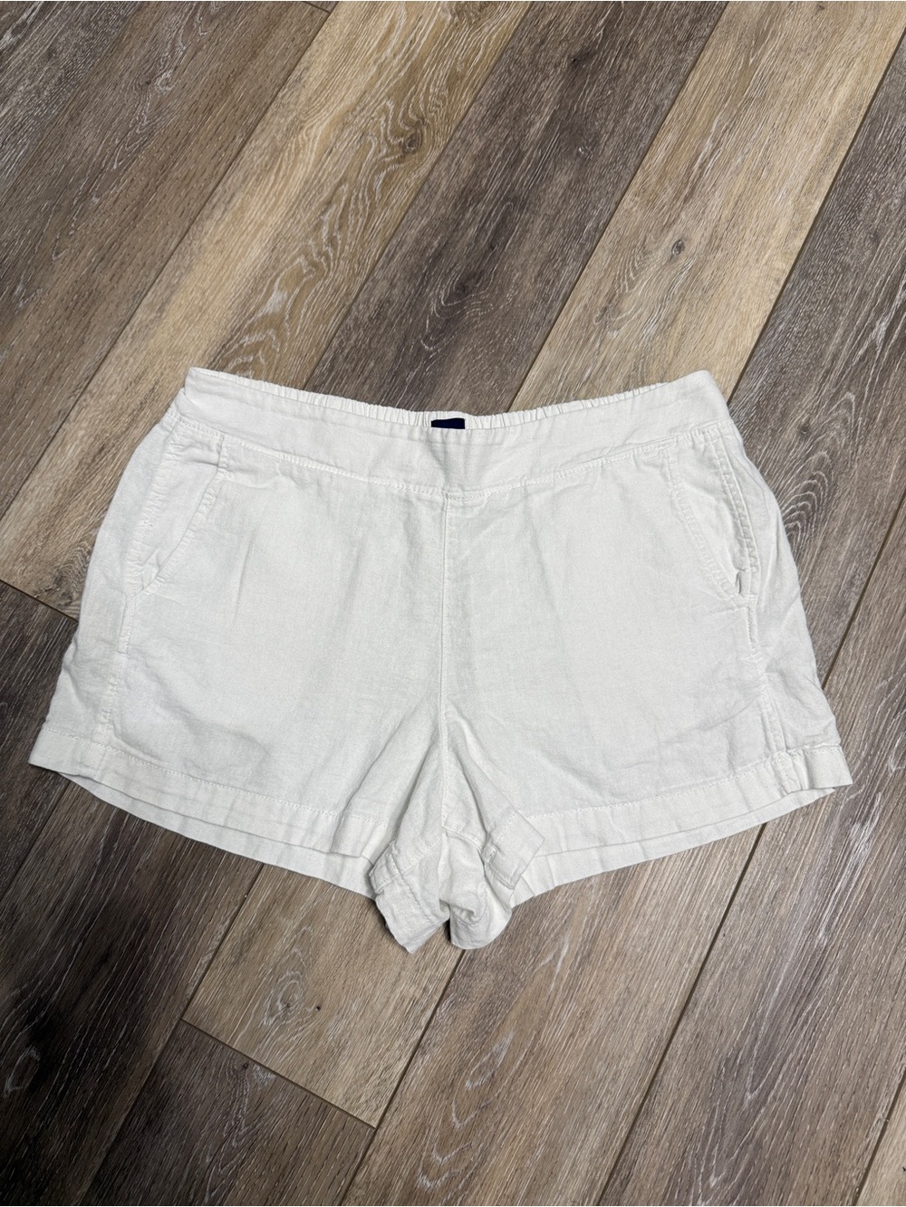 GAP White Linen Blend Pull-On Utility Shorts Elastic Waist Size L